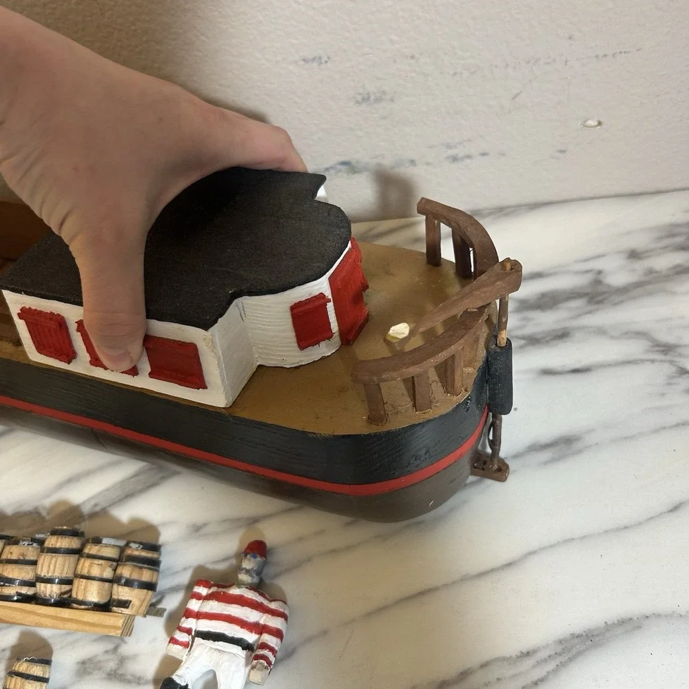 Handmade Vintage Freight Cargo Ship Boat Wooden‎ Toy W' Barrels Logs 15x5